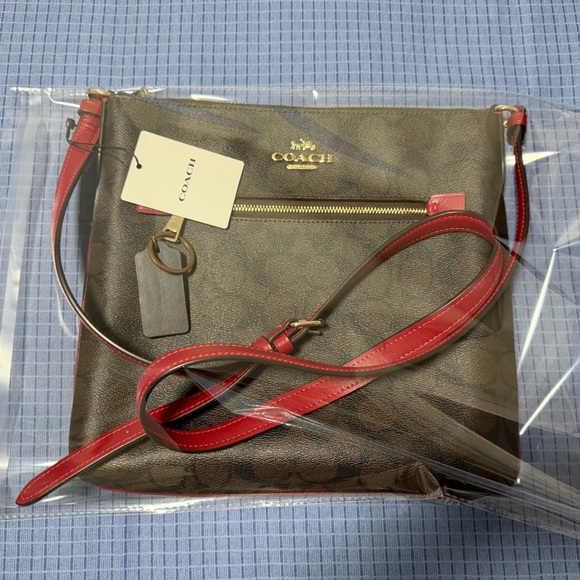 🌼 COACH 🌺 Rowan File Bag Signature Brown and Red Crossbody leather strap - Picture 16 of 16